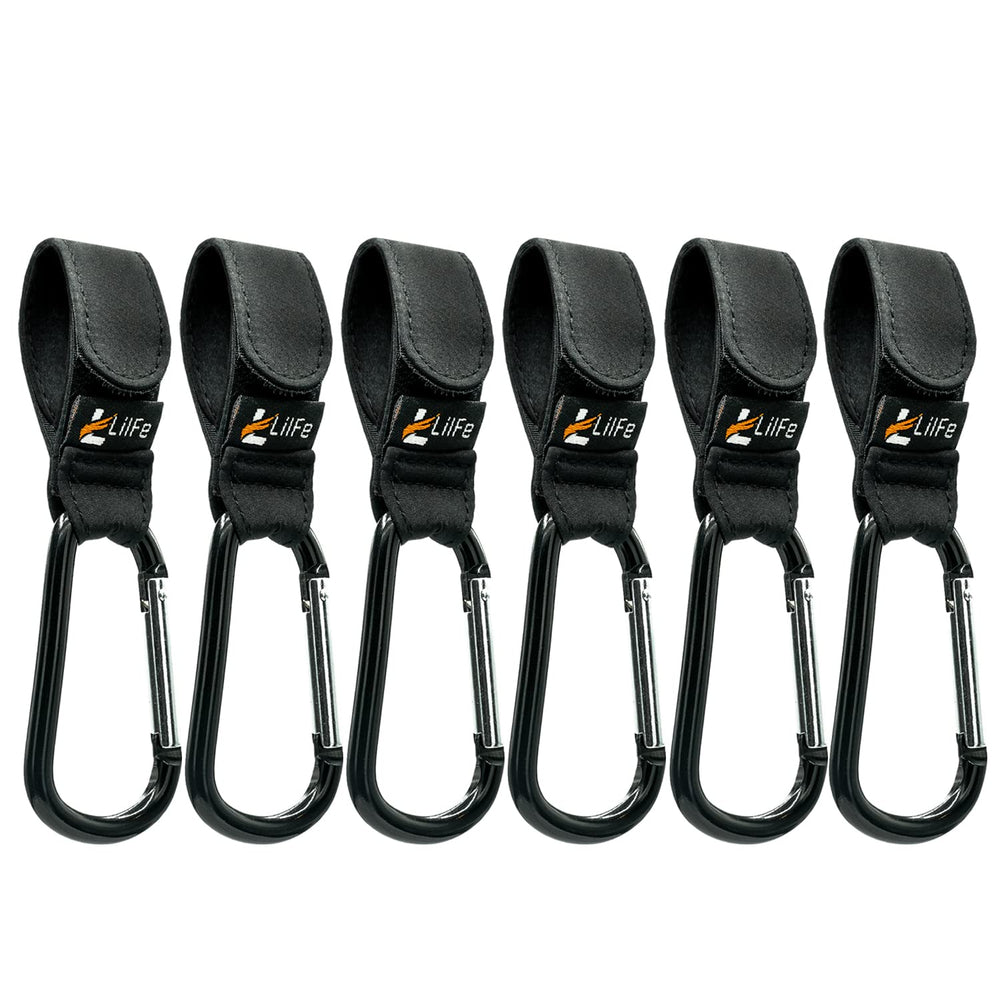 LilFe 6 Pcs stroller hooks on handle for hands-free strolling with bags.