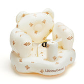 Lilian&Gema inflatable baby seat with built-in pump showing quick setup for feeding