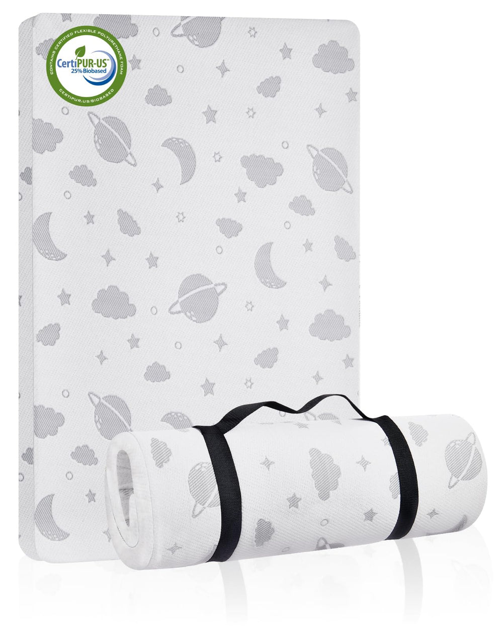 Lilian&Gema Pack and Play Mattress full 38x26 size supports baby's rest and play.