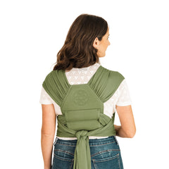 lillebaby dragonfly wrap moss on-wearer demonstrates hands-free convenience for daily routines.