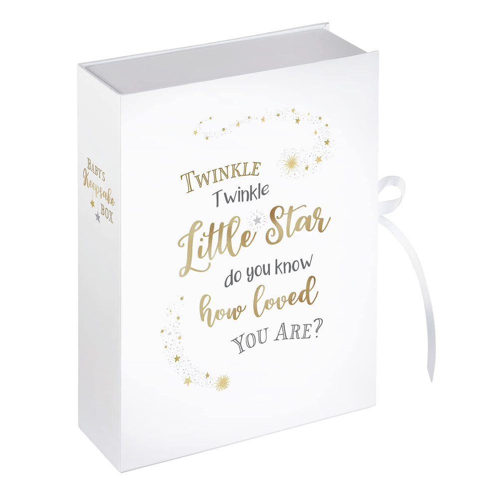Lillian Rose large Twinkle Twinkle keepsake box cover highlights a timeless, gender-neutral design for cherished memories.