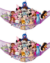 Lilly's Love stuffed animal hammock corner purple setup keeps plushes organized and accessible.