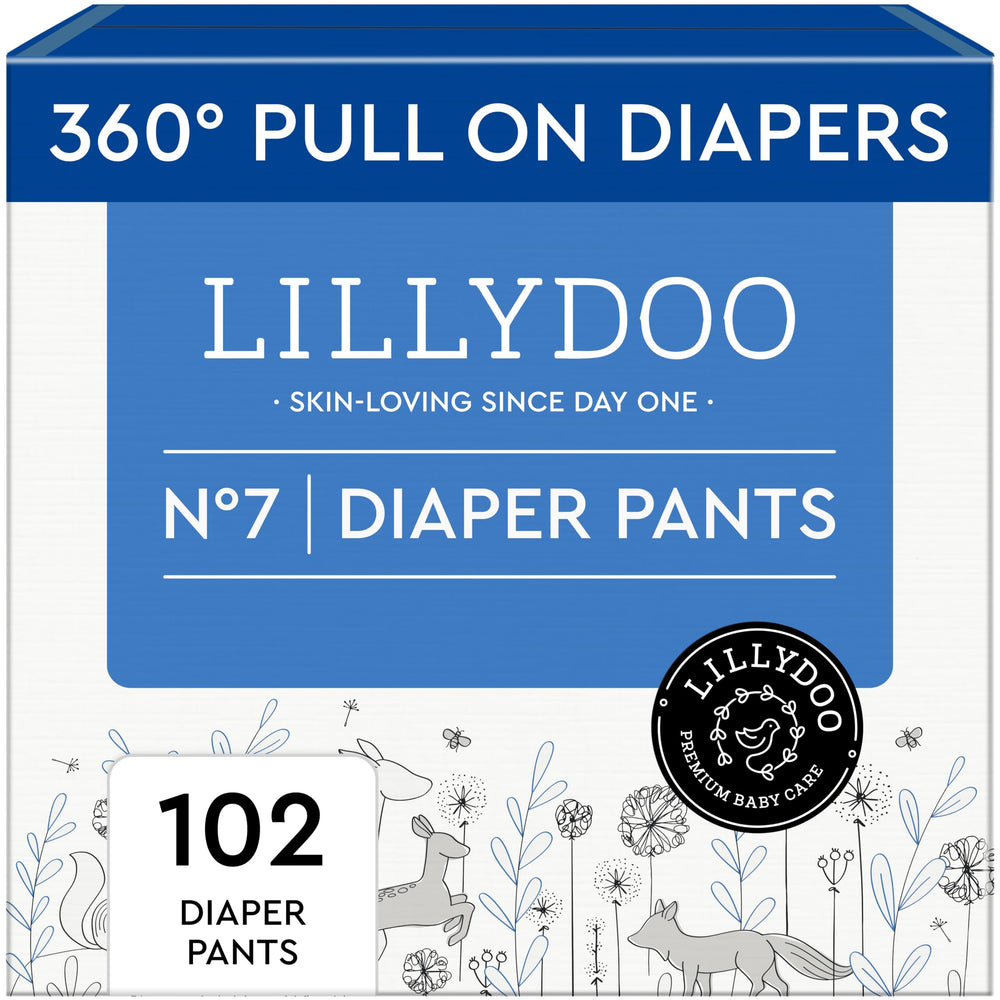 LILLYDOO diaper pants toddler size 7 back view with secure fit and all-day protection.