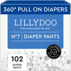 LILLYDOO diaper pants toddler size 7 back view with secure fit and all-day protection.