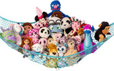 Lilly's Love large stuffed animal hammock in a corner, quick-access storage for plushies.