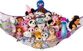 Lilly's Love corner installation of large stuffed animal hammock for organized plushies.