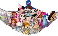 Lilly's Love large stuffed animal hammock corner setup for organized plush storage.