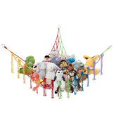 Lilly's Love macrame hammock stores plush toys, freeing floor space with color.