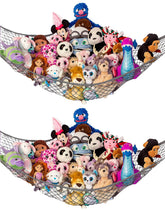 Lilly's Love stuffed animal hammock corner-hanging setup showcases space-saving storage.
