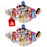 Lilly's Love stuffed animal hammock corner hanging setup demonstrates space-saving toy storage.