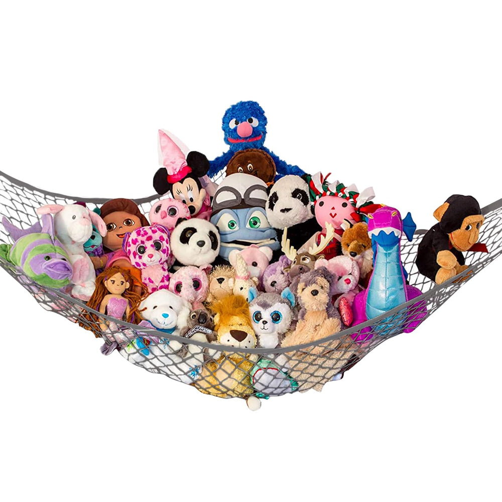 Lilly's Love stuffed animal hammock corner installation saves space and tidy toy storage.