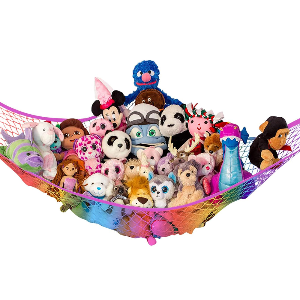 Lilly's Love stuffed animal hammock demonstrates corner installation for space-saving plush storage