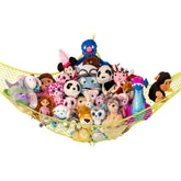 Lilly's Love stuffed animal hammock in corner storage keeps plush toys neatly organized and accessible.