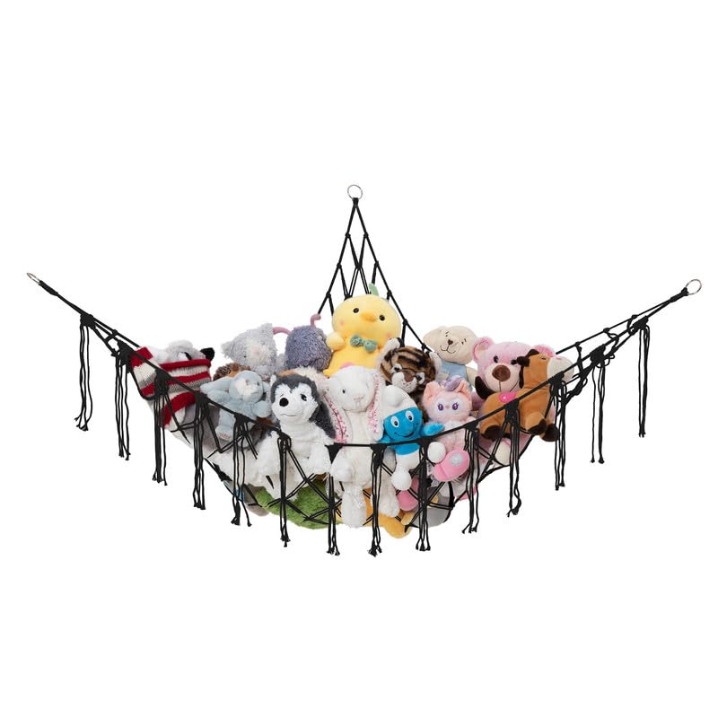 Lilly's Love macrame hammock wall-hanging stores plush toys, keeping your kid's room organized.