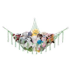 Lilly's Love stuffed animal storage macrame hammock mint front view for space-saving organization