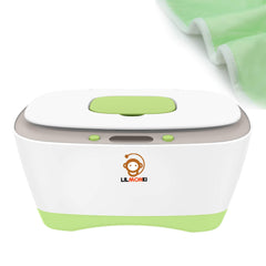 Lilmonki wet wipe warmer front view highlights compact, BPA-free design for quick diaper changes.