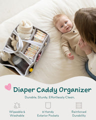 Lily Miles diaper caddy gray removable dividers for effortless organization.