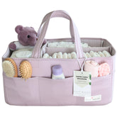 Lily Miles diaper caddy with 8 pockets organizes newborn essentials at changing tables.