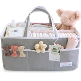 Lily Miles diaper caddy front view in pink blush for organized nursery essentials.