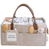 Lily Miles diaper caddy organizer front view highlights durable felt and chic, ready-to-use nursery storage.