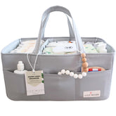 Lily Miles diaper caddy organizer front view shows spacious pockets for essentials.