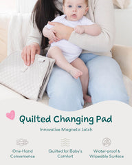 Lily Miles diaper changing pad with magnetic latches enabling effortless one-handed setup