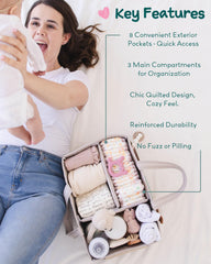 Lily Miles nursery organizer in soft sand blends style and function in nurseries.