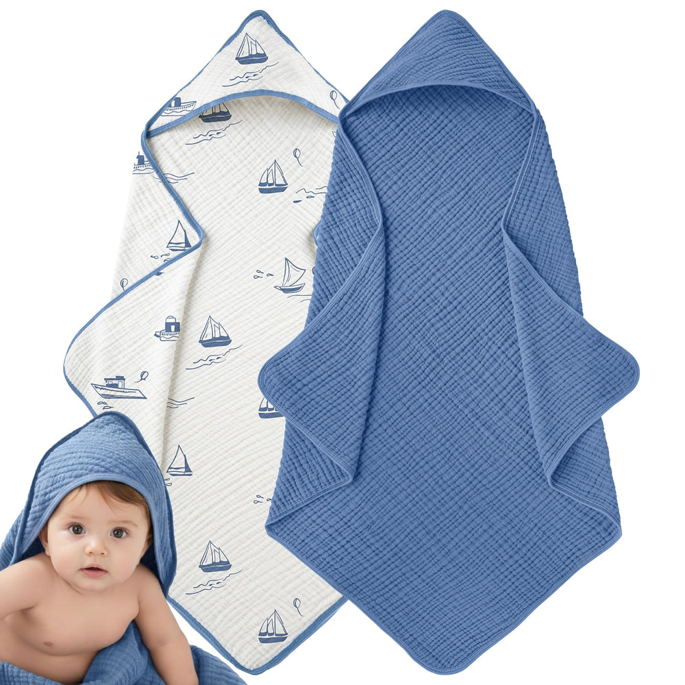 LILY O LAUREL muslin hooded baby towel in flat lay shows gentle, absorbent fabric