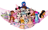 Lilly's Love large stuffed animal hammock installed in a corner for organized storage.