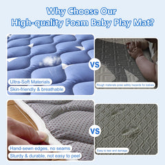 LILYVIBEBEARHAPPY extra-large play mat corner view demonstrates roomy crawl space.
