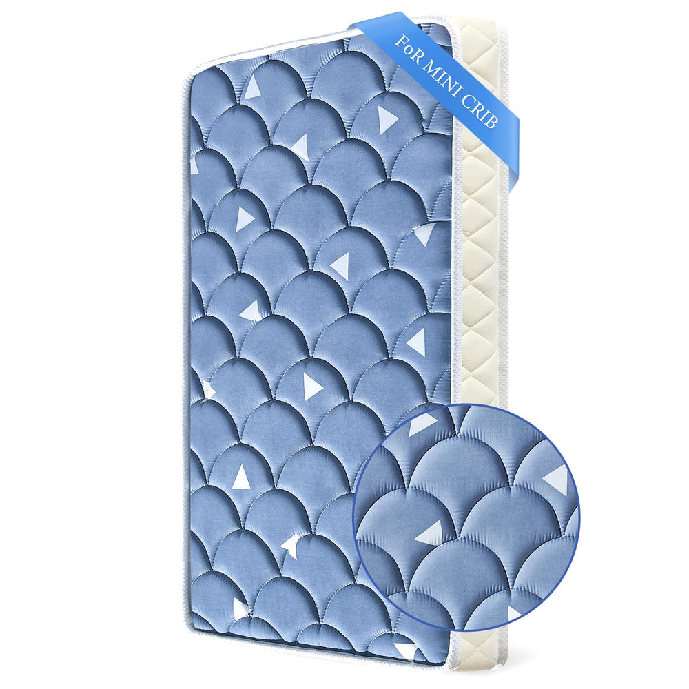 LILYVIBEBEARHAPPY mini-crib-mattress foam close-up showing thick comfort for baby sleep