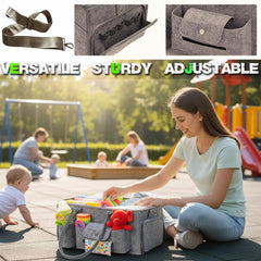 Linaly large-capacity caddy demonstrates ample storage for diapers and wipes.