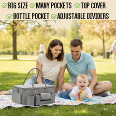 Linaly removable dividers create six compartments for flexible setup.