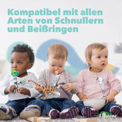 Liname four-pack pacifier clips in mint offers convenient value.