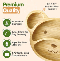 Linda's Essentials bamboo plate curved rims ease scooping and reduce spills.