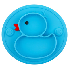 Linowos baby divided plate silicone with duck-blue suction for mess-free meals