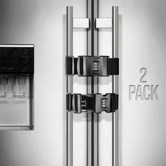 Lion Locks fridge lock on double French doors keeps kids safe during meals.