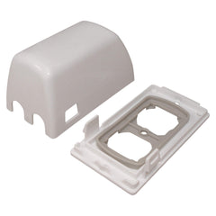 Little Chicks CK030 backplate with adaptor demonstrates easy install over outlet.