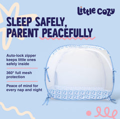 Little Cozy crib tent double auto-lock zipper adds safe entry control
