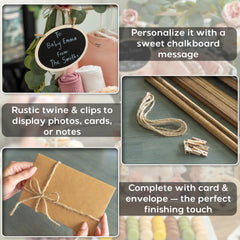 Little Cuteness faux eucalyptus wrap adds rustic warmth around the crate.