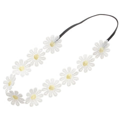 Little Daisy Headband worn by a baby girl showing comfortable stretch.