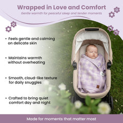 Little Dedi blanket in swaddling position demonstrating secure wrap and comfort.
