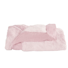Little Giraffe pink satin-trim blanket with plush faux fur for newborn comfort