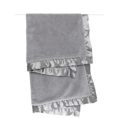 Little Giraffe chenille satin blanket folded image showcases compact size for easy nursery storage.