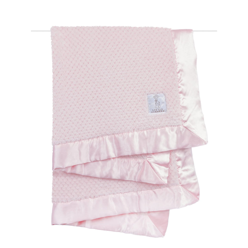 Little Giraffe Honeycomb Blanket pink fold shows silky soft texture for baby comfort