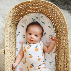 Little Grape Land bassinet sheets easy-care-fabric resists pilling and shrinking over time