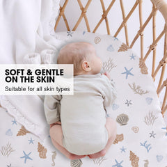 Little Grape Land deep-pocket sheet keeps mattress secure during wriggles.