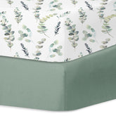 Little Grape Land crib sheets leaves green pack front, soft sleep surface for timeless nursery comfort