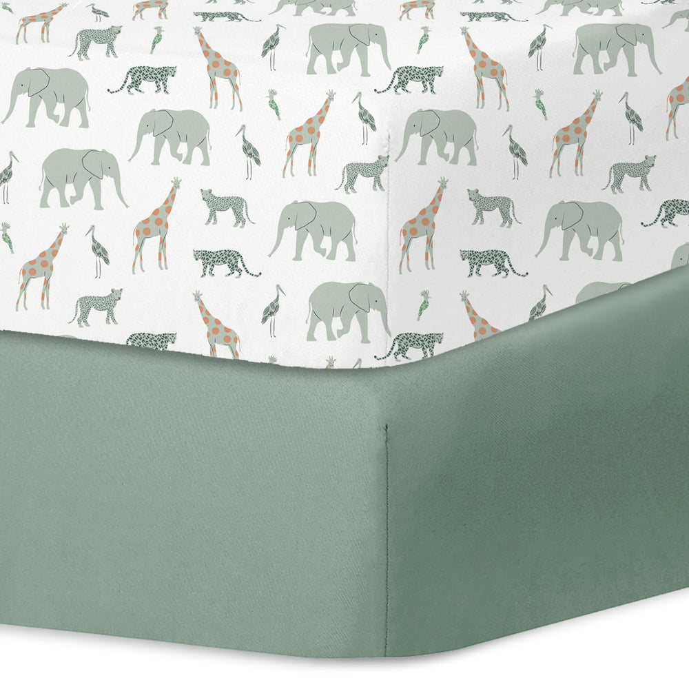 Little Grape Land crib sheets printed safari—soft microfiber for gentle baby comfort.