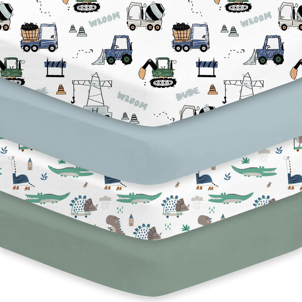 Little Grape Land crib sheets with truck pattern offer cozy sleep and easy care.